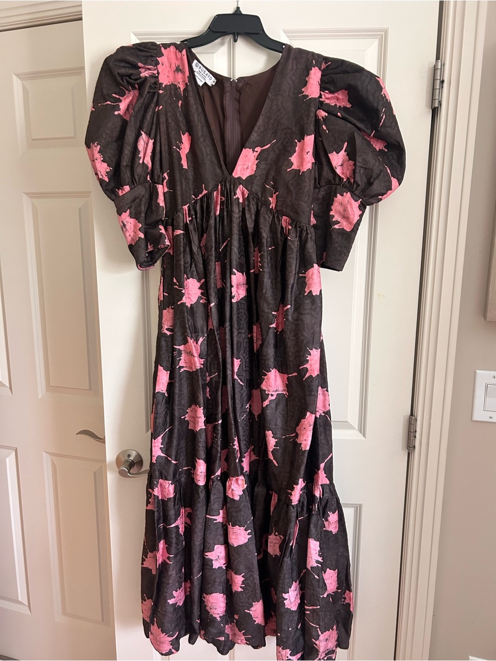 Busayo Laide Balloon-Sleeve Plunge Maxi Dress NWOT